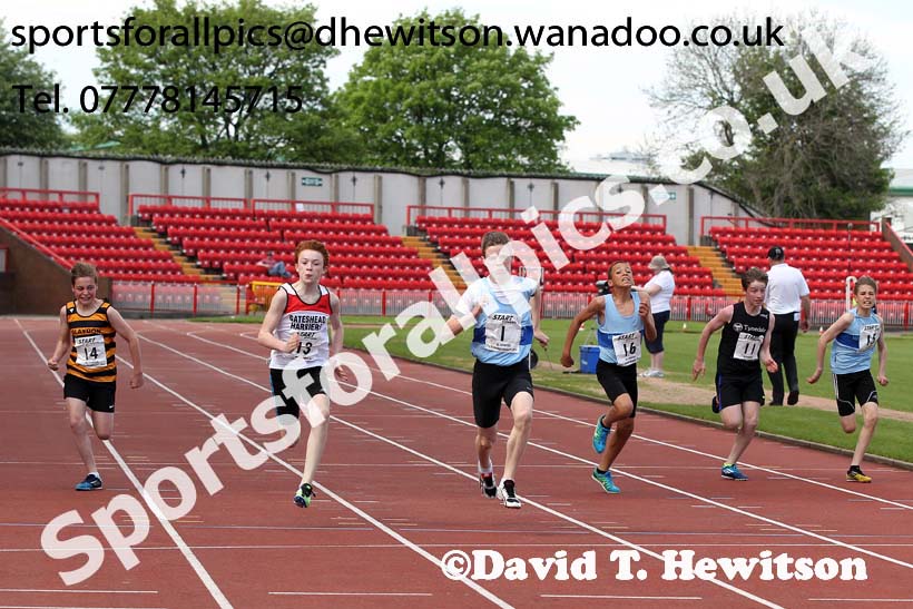 Under-13 boys 100 metres at the North Eastern Championships, Gateshead International Stadium.  Photos: David T. Hewitson/Sports for All Pics